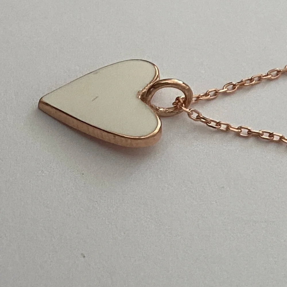 925 Silver white enamel heart love necklace 14k rose gold plated